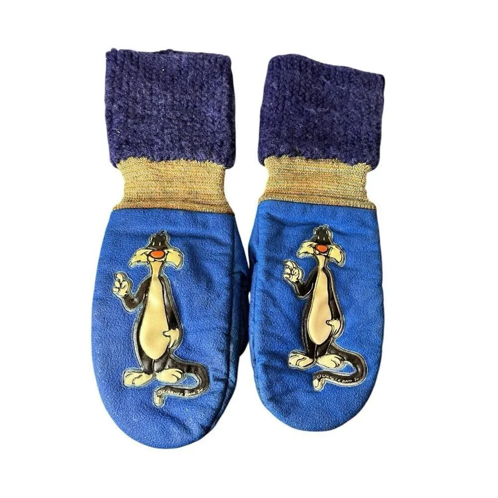 Vintage Sylvester Children's Blue Mittens RARE Warner Brothers Looney Tunes